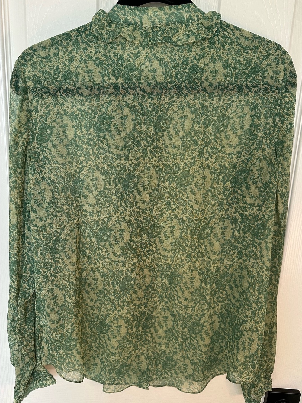 Rebecca Taylor Green Floral Ruffle-Trim Sheer Blouse Size M - Picture 4 of 5